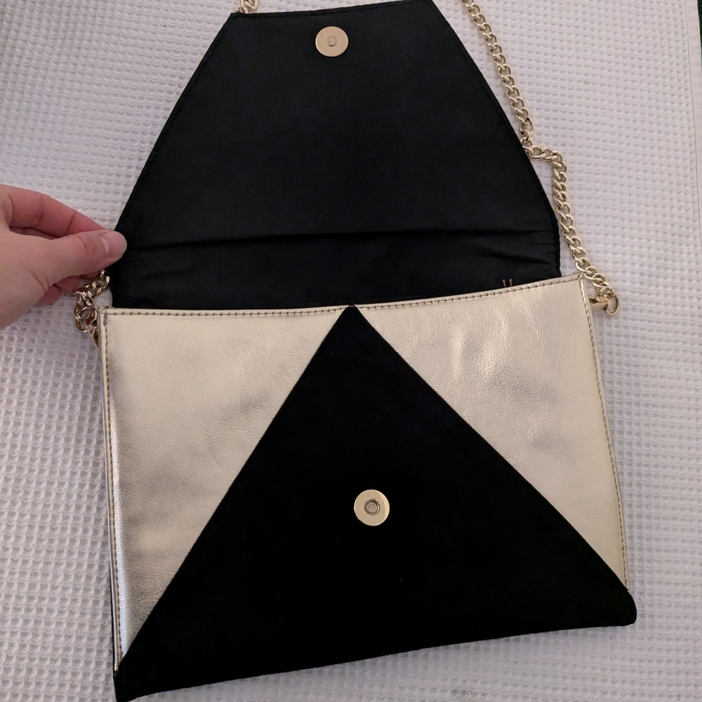 Express Black and Gold Geometric Clutch with Chain Strap - Picture 2 of 4